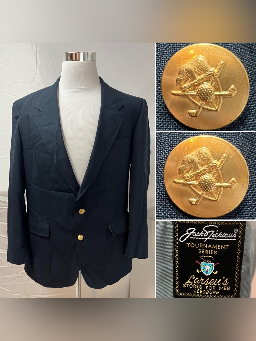 Jack Nicklaus Vintage Men's 44l Navy Blue Gold Button Blazer Jacket Hsm
